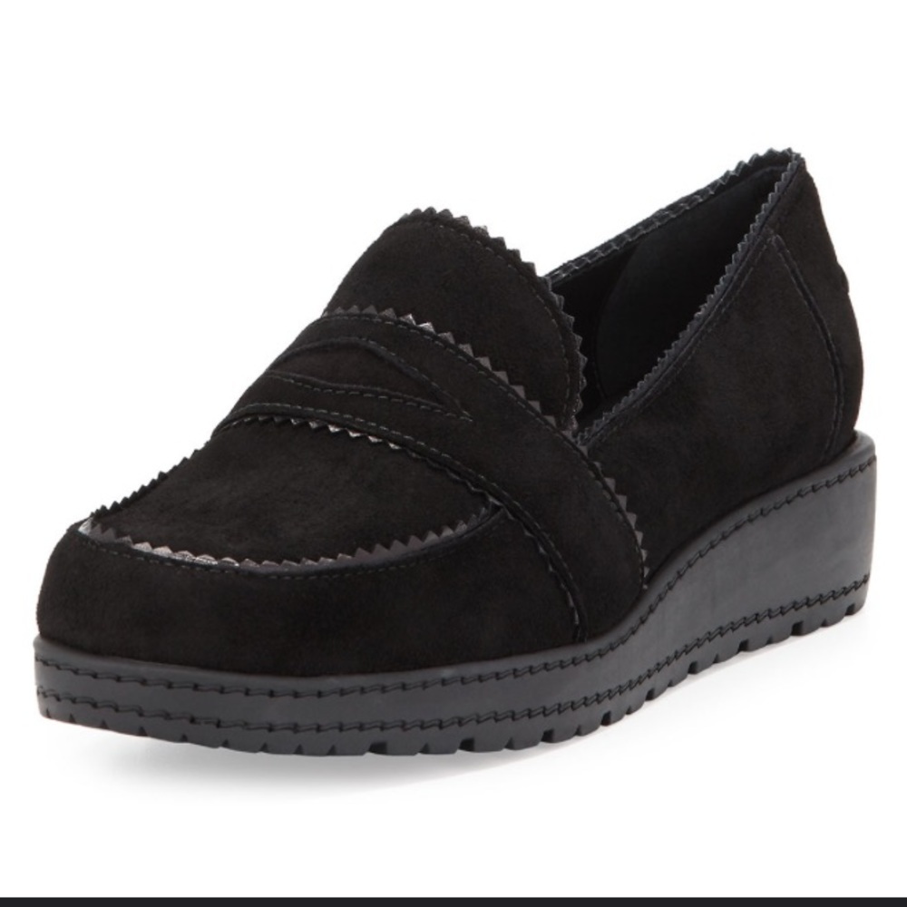 Stuart Weitzman Schooldays Penny Loafer Black Suede Chunky Sole Slip On Shoes